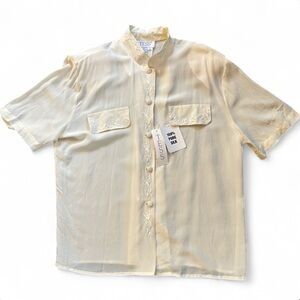 VTG 100% Silk Blouse M/L NOS Cream Embroidered Cottagecore Western Deadstock